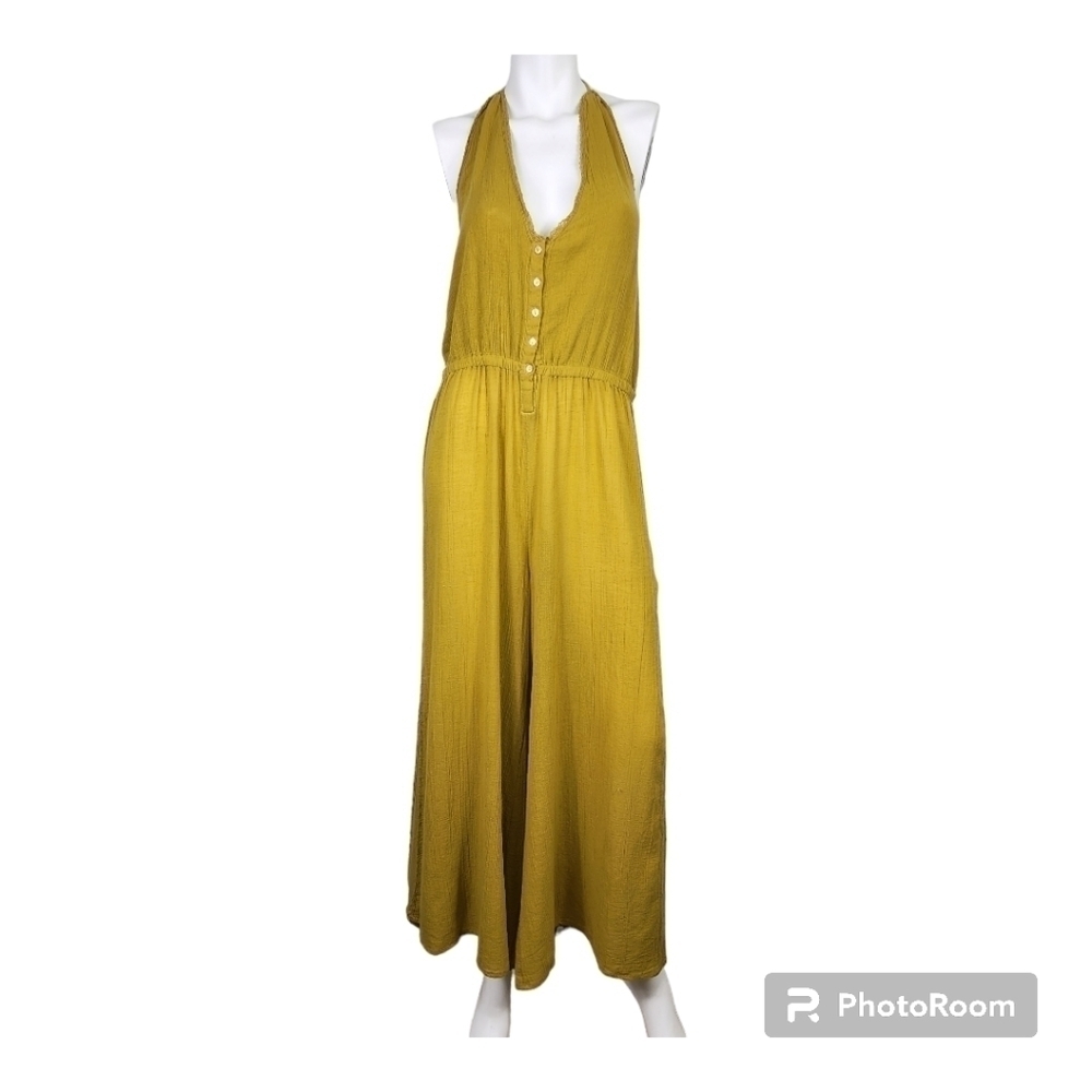 Free People Gauze Gold Boho Jumpsuit Size XS
